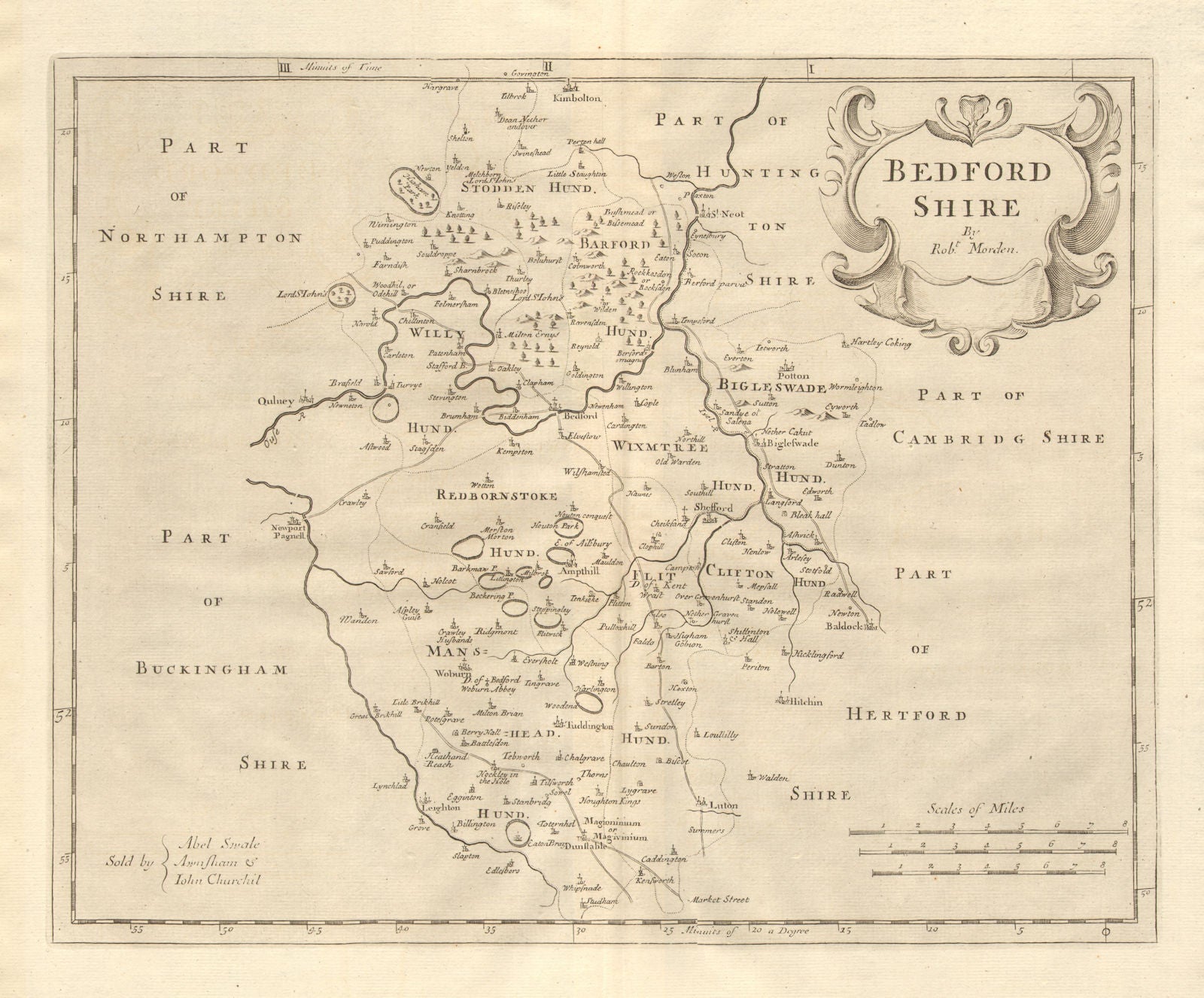 Bedfordshire. 'BEDFORD SHIRE' by ROBERT MORDEN from Camden's Britannia 1772 map
